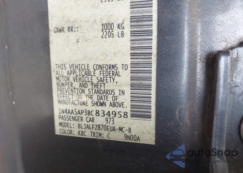 2011 Nissan Maxima 3.5 Sv from USA, damaged, VIN 1N4AA5AP3BC834958